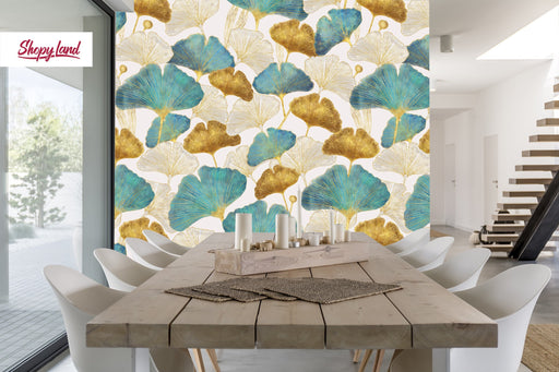 Ginkgo Leaves Peel and Stick Wallpaper, Ginkgo Biloba Removable Wallpaper, Botanical Wall Covering, Ginko leaf, W183