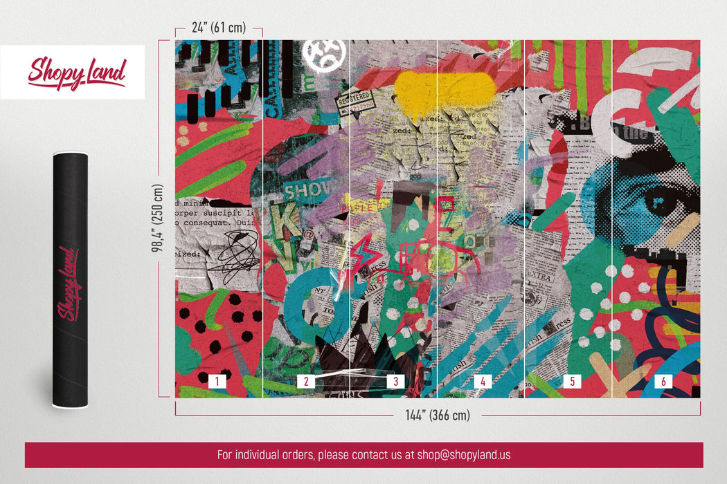 Pop Art Removable Wallpaper, Aesthetic Collage Wall Covering, Colorful Street Art Wallpaper, Peel and Stick Wall Decor, W206