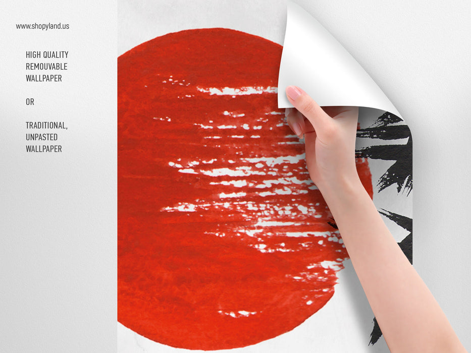 Japanese Sunrise Removable Wallpaper, Asian Nature Peel and Stick Wallpaper, Three Colors Pattern Wall Mural, W209