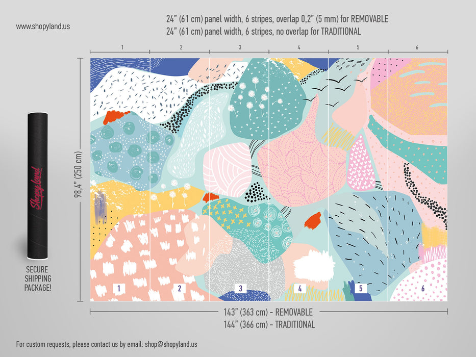 Abstract Removable Wallpaper, Scandinavian Wallpaper, Artwork Temporary Wallpaper, Pop Art Peel and Stick Wallpaper, W147