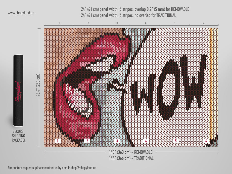 Pop Art Removable Wallpaper, Pop Art Wall Mural, Pop Art Mouth Peel and Stick Wallpaper, Big Lips Temporary Wall Mural, W2