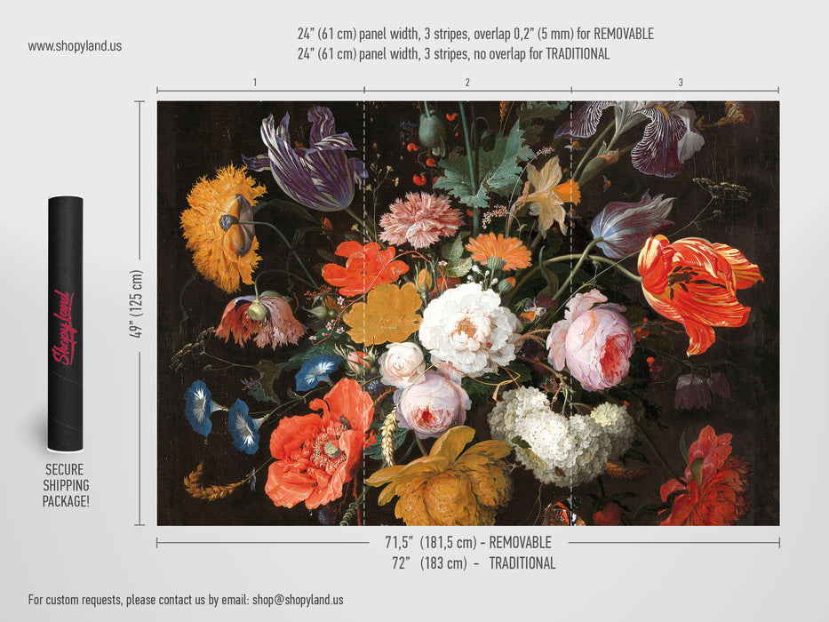 Dutch Flowers Removable Wallpaper, Bouquet of Spring Flowers, Spring Flowers Wall Mural, Peel and Stick Large Flowers Wallpaper, W92