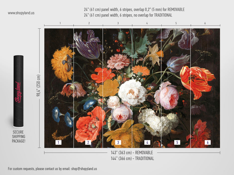 Dutch Flowers Removable Wallpaper, Bouquet of Spring Flowers, Spring Flowers Wall Mural, Peel and Stick Large Flowers Wallpaper, W92