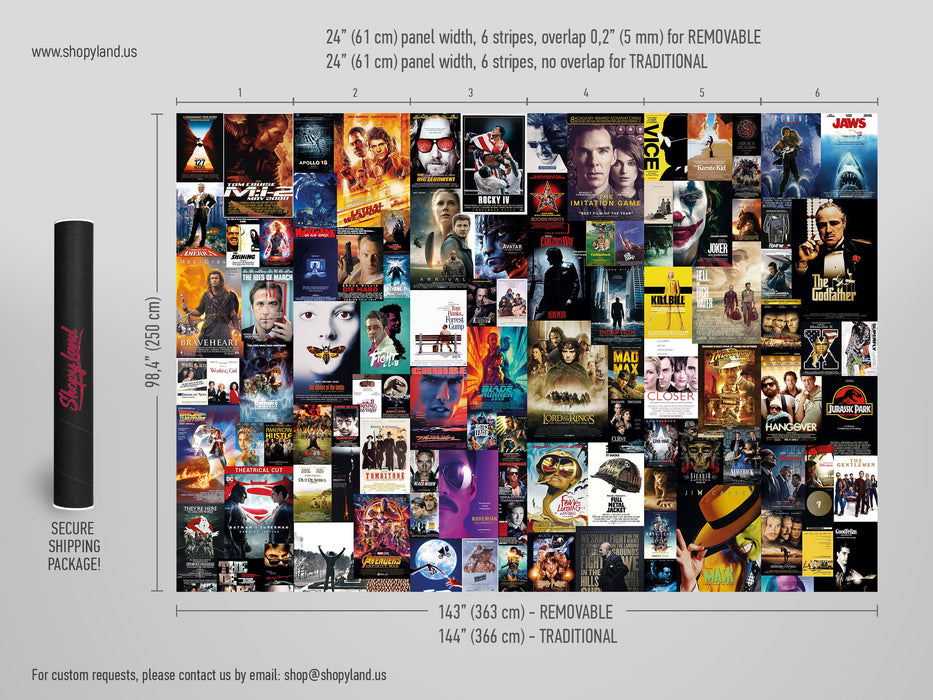 Movie Posters Removable Wallpaper, Removable Wall Mural, Peel and Stick Movie Posters, Aesthetic Collage, Updated Version W123