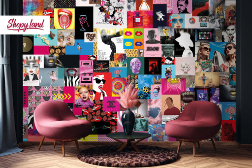 Aesthetic Wall Collage, Collage Peel and Stick Wallpaper, Collage Removable Wallpaper, Contemporary Wallpaper, Fashion Collage Kit, W157