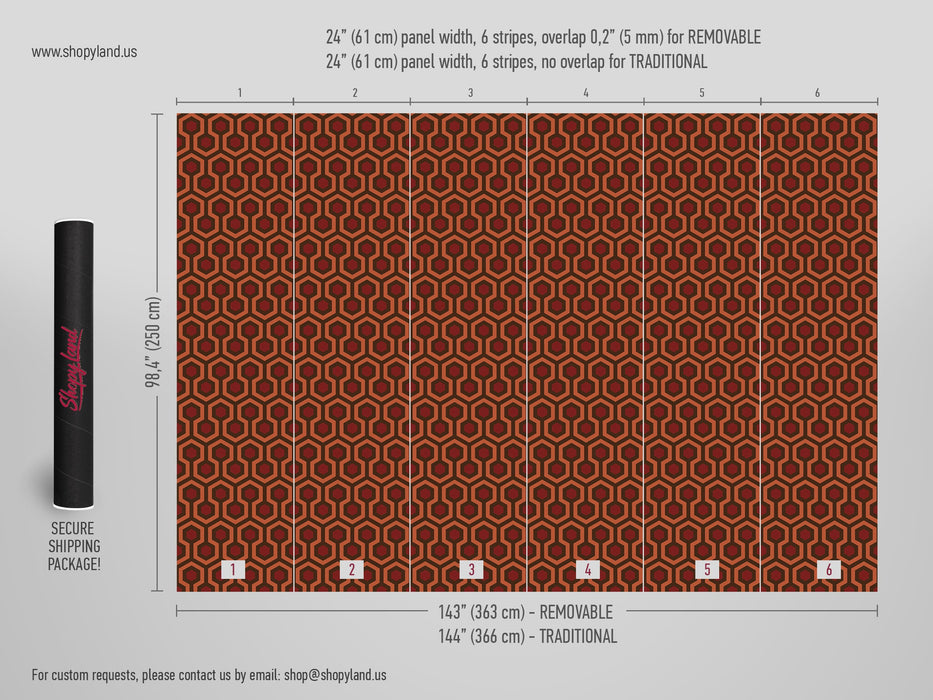 Spooky Removable Wallpaper, Overlook Hotel Wallpaper, Classic Horror Movie Peel and Stick Wallpaper, Redrum Pattern, W189