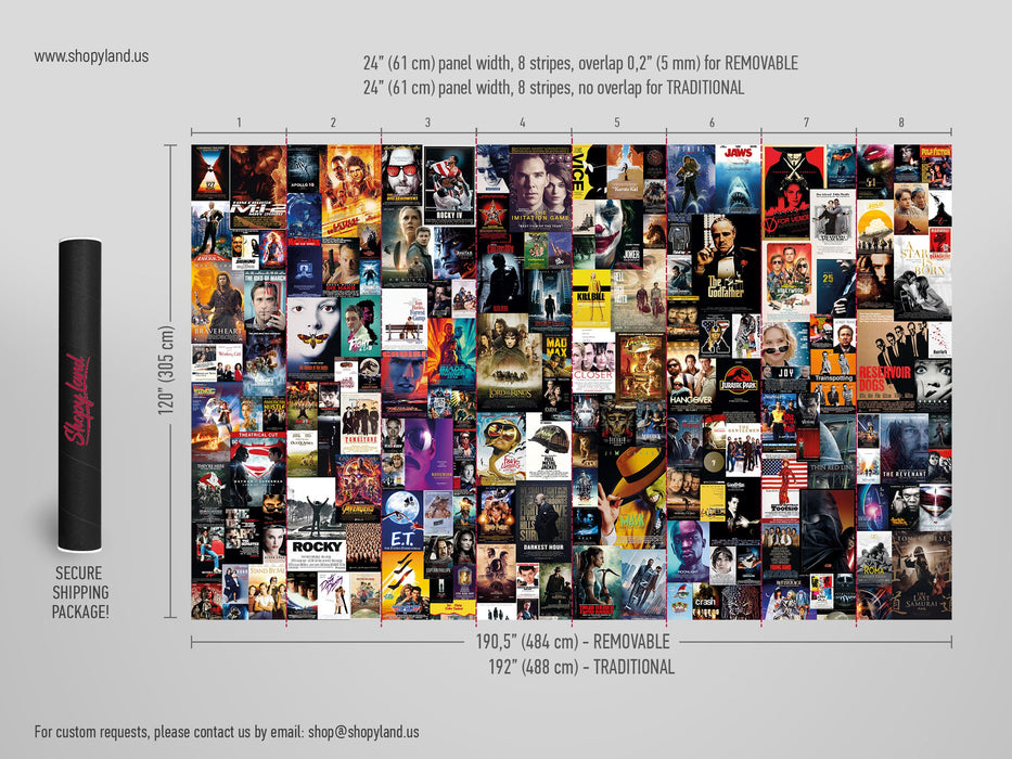 Movie Posters Removable Wallpaper, Removable Wall Mural, Peel and Stick Movie Posters, Aesthetic Collage, Updated Version W123