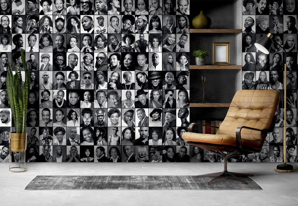 Wall Mural Black Celebrities Collage, Aesthetic Removable Wallpaper, Celebrities Wallcovering, Portrait photography, 223