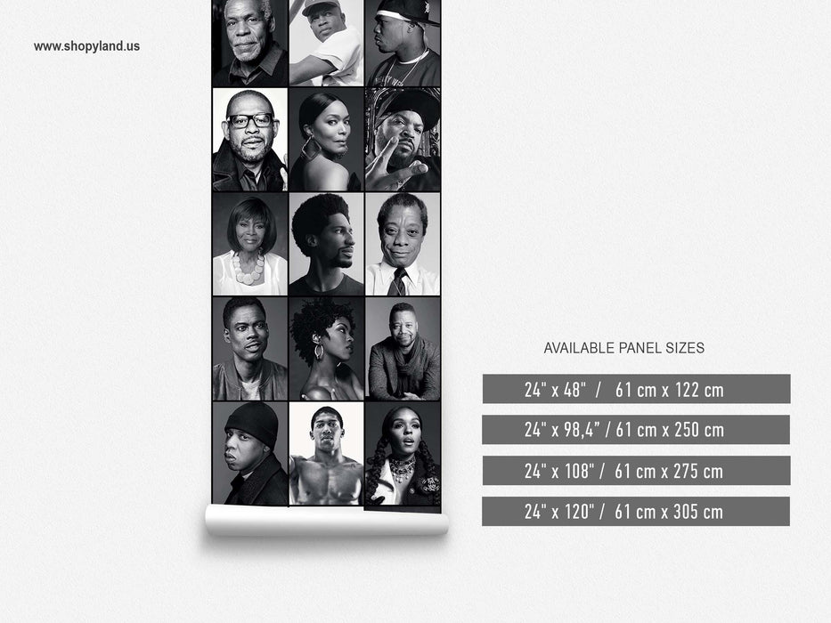 Wall Mural Black Celebrities Collage, Aesthetic Removable Wallpaper, Celebrities Wallcovering, Portrait photography, 223