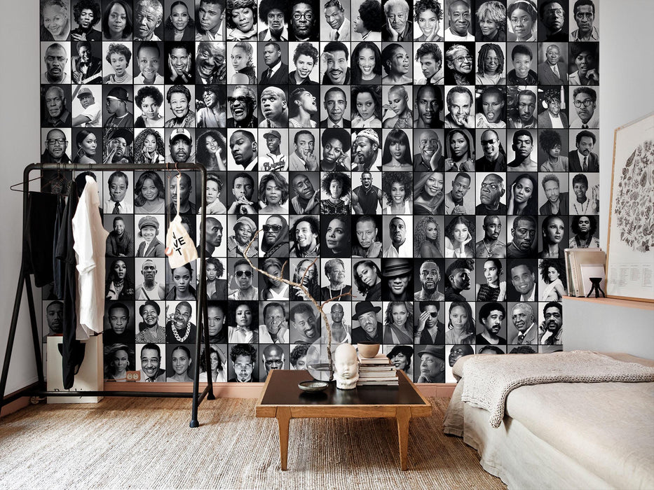 Wall Mural Black Celebrities Collage, Aesthetic Removable Wallpaper, Celebrities Wallcovering, Portrait photography, 223