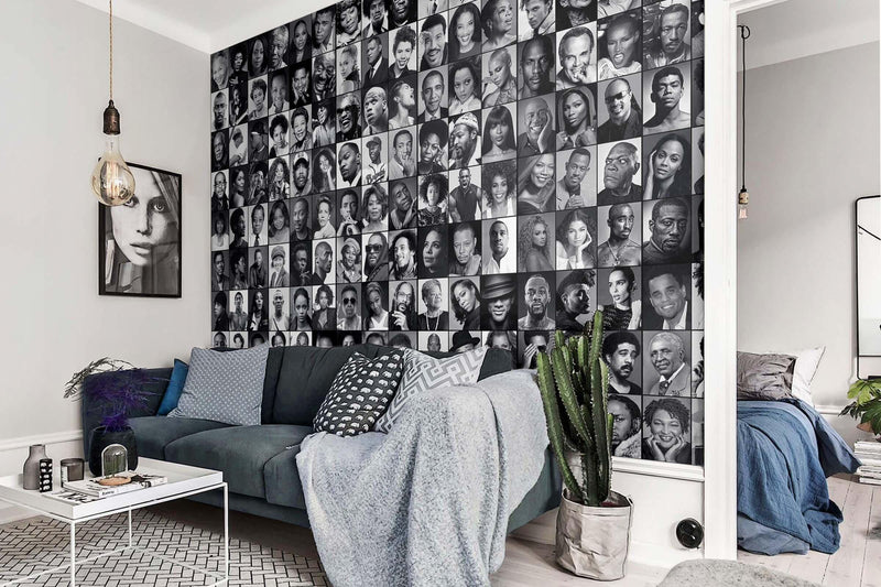 Wall Mural Black Celebrities Collage, Aesthetic Removable Wallpaper, Celebrities Wallcovering, Portrait photography, 223